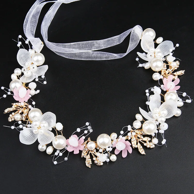 handmade wholesale Good quality tiaras beading flowers bridal crown for wedding flower girls tiaras hair accessories hairbands