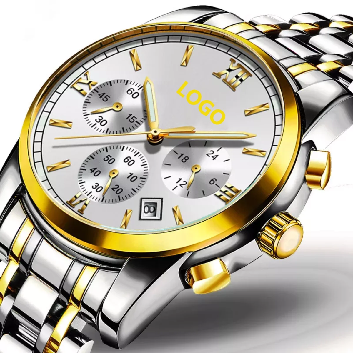 Hot sale oem brand latest stainless steel luxury modern custom logo gold dial men watch wristwatches