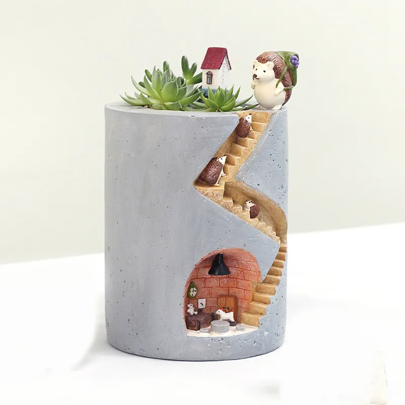 Creative Animal Resin Flowerpot Succulents Planter Water Planting Container Rabbit Hedgehog Decorative Pot Desktop Ornament Cre