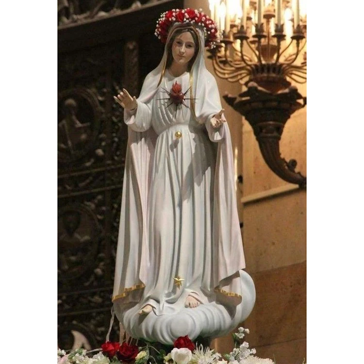 Custom Fatima Church Decoration Hand Carving Stone Religious Multicolored Virgin Mary Marble Statues