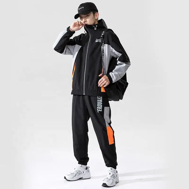 SDJ-032 High Quality Nylon Casual Tracksuit Custom Color Block Sports Training Wear For Men