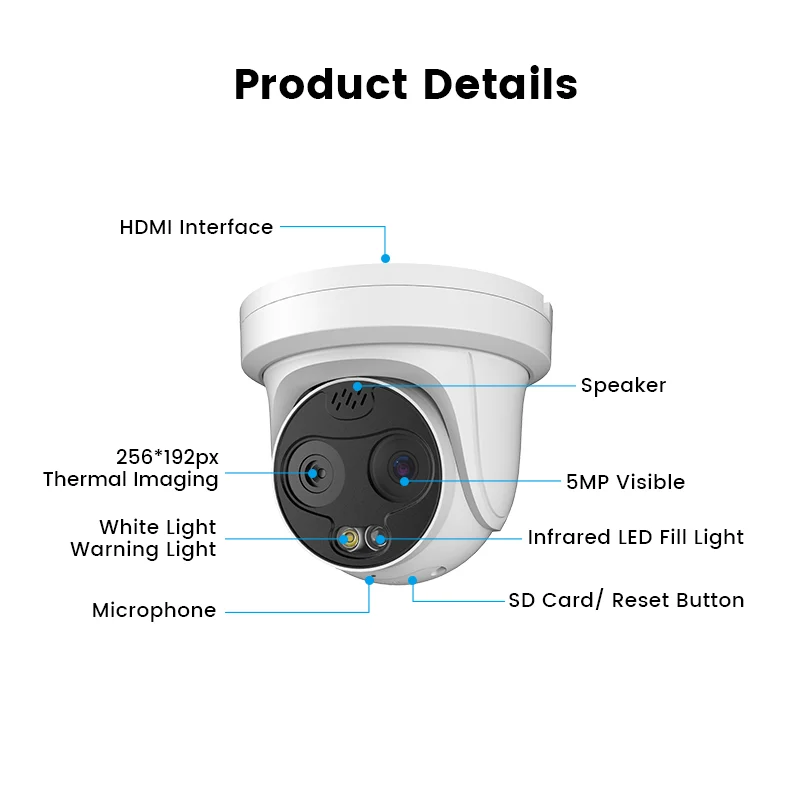 Human & vehicle detection thermal eyeball camera strobe light audio alarm thermal & optical Bi-Spectrum network turret camera