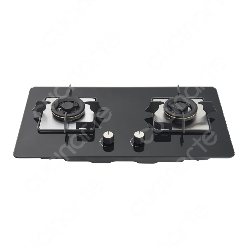 Cucinarte GF275K1002 Double Tripple Ring 4.8KW Anti Blasting Tempered Glass Gas Stove 2 Burners Built-in Gas Stovetop
