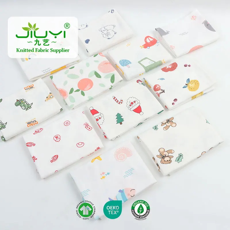 Factory Direct Sale 40S Printed Combed brushed Interlock fabric white background for Baby underwear and sleeping bag