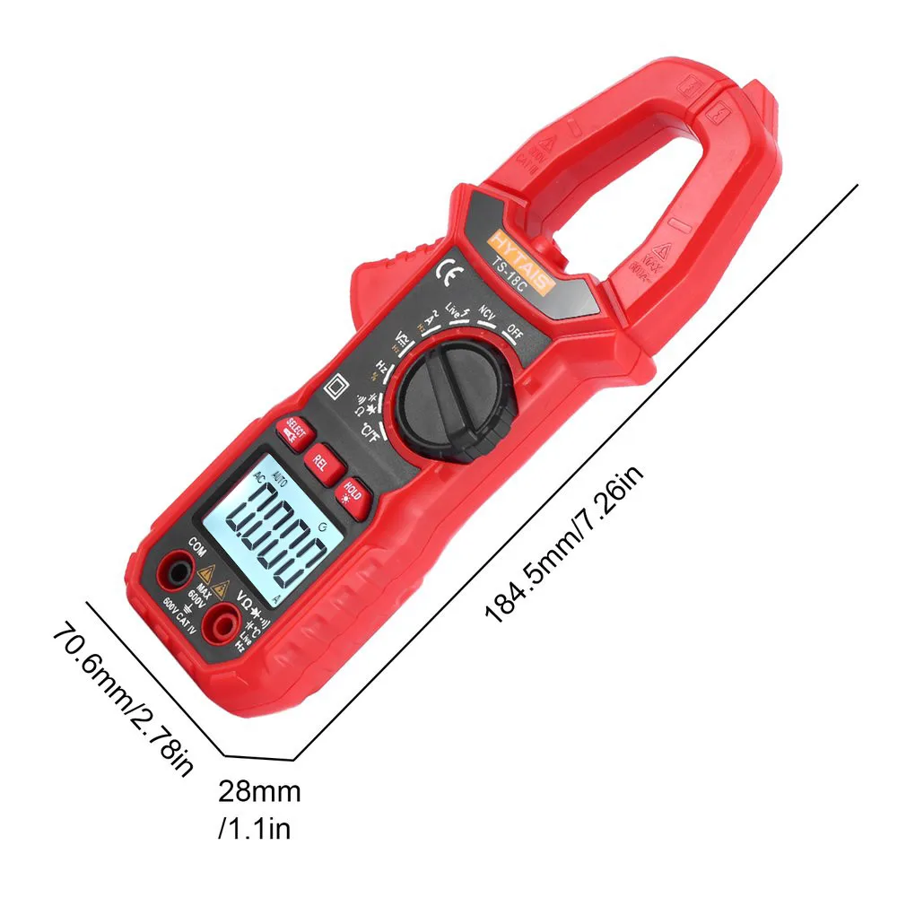 TS18C Digital Clamp Meter Dc Ac Voltage Tongs Resistance Amp Ohm Tester
