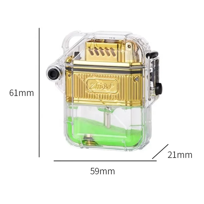 Wholesale Outdoor Waterproof Luminous Lighter Refill Transparent Case Refillable Oil Kerosene Lighter
