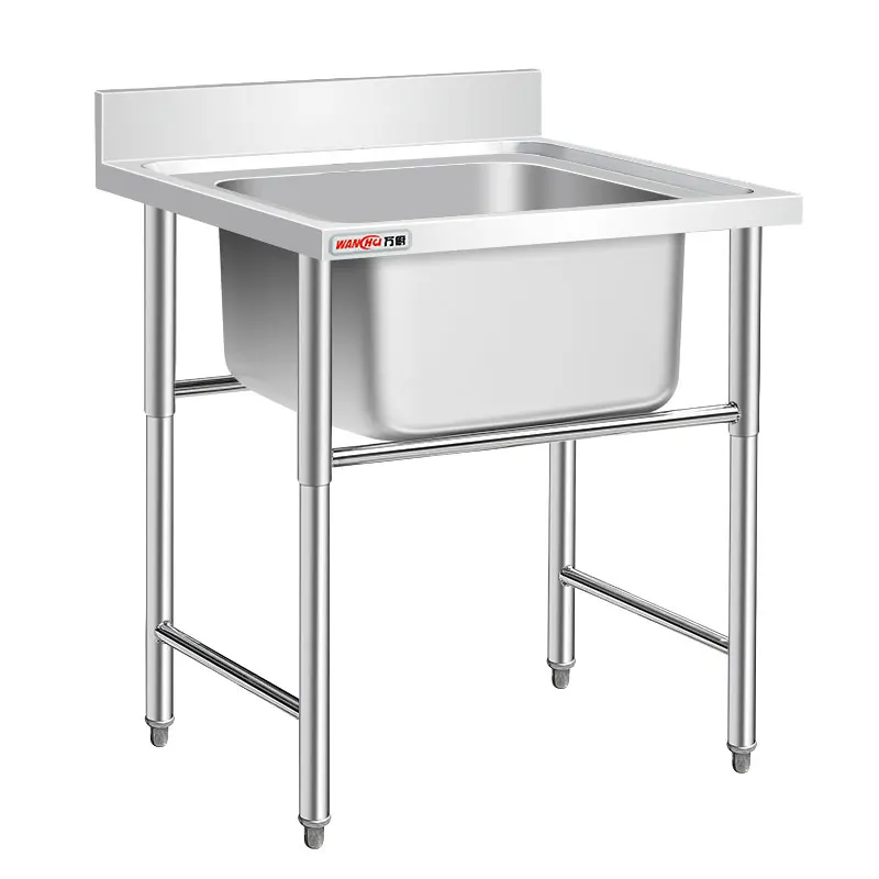 Customized Restaurant Stainless Steel Food Processing Work Table Wash Sink/Metal Single Bowl Dish Cleaning Sink Table Factory