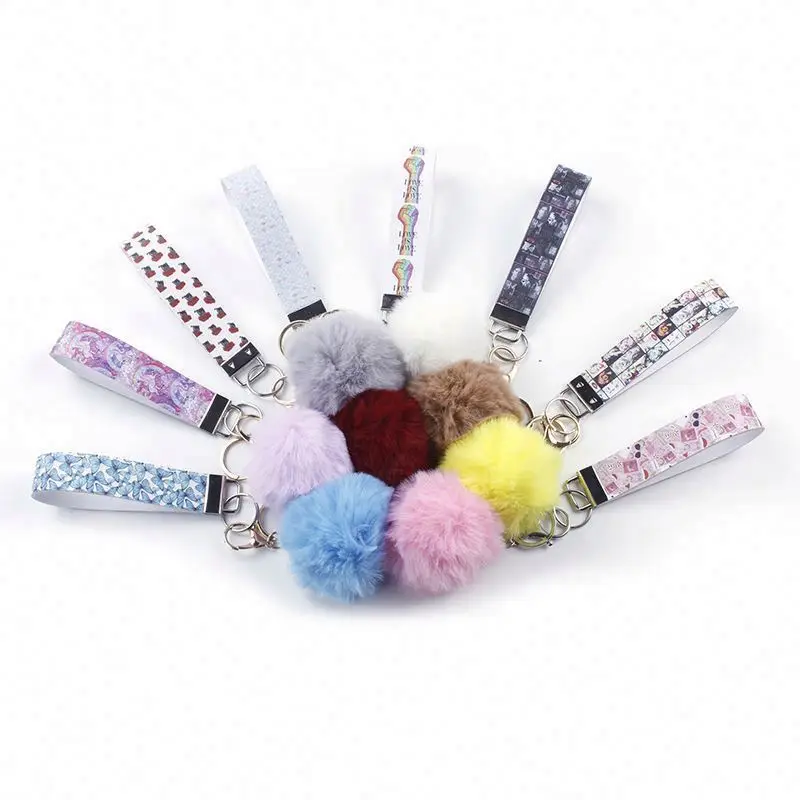 Wholesale 10Pcs Set Pom Pom Alarm Whistle Self Defense Keychain Women Protection Safety Keychain Accessories
