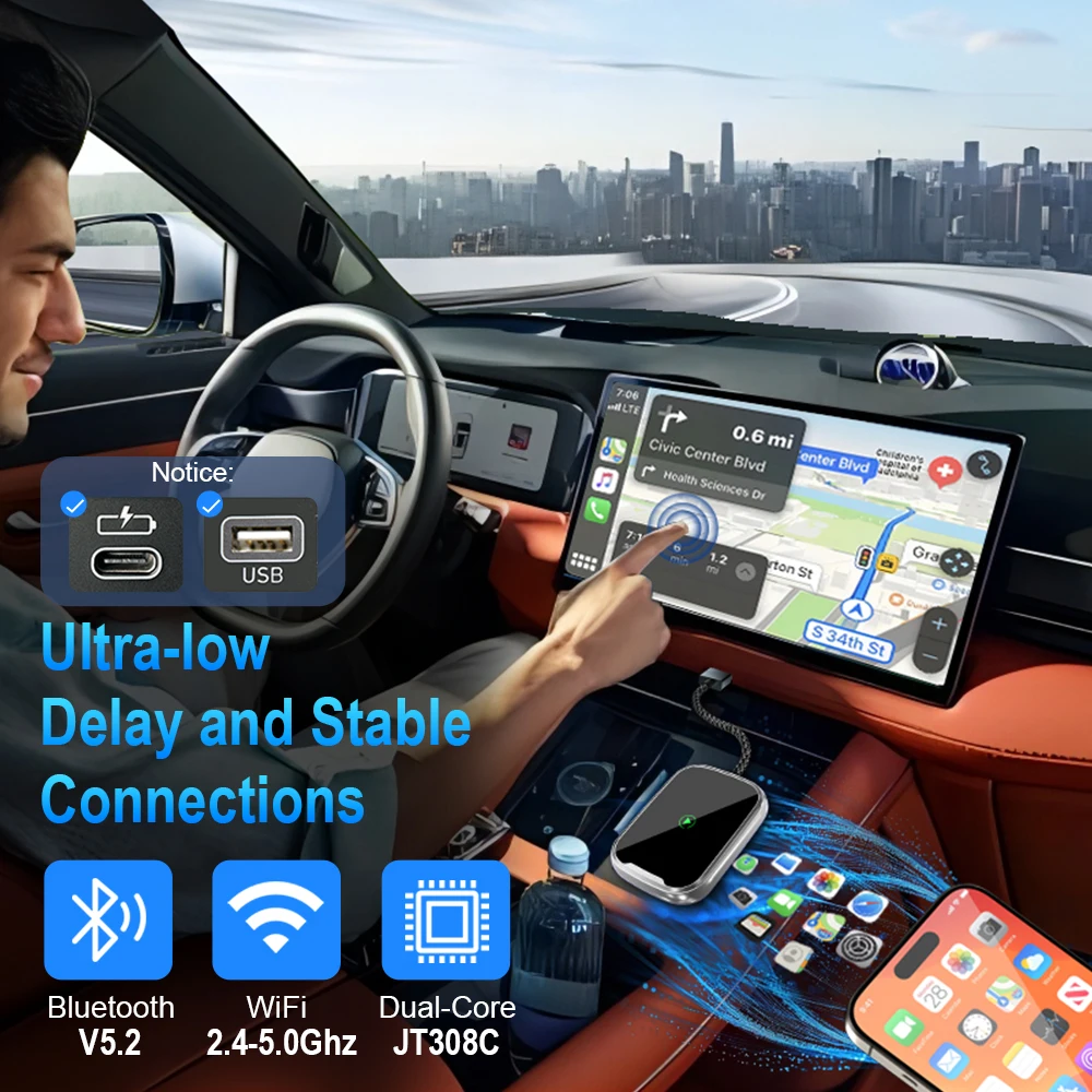 Низкоэнергетическая мини-беспроводная коробка carplay поддерживает Универсальное автомобильное и iPhone Android система автоматического подключения через Bluetooth или Wi-Fi