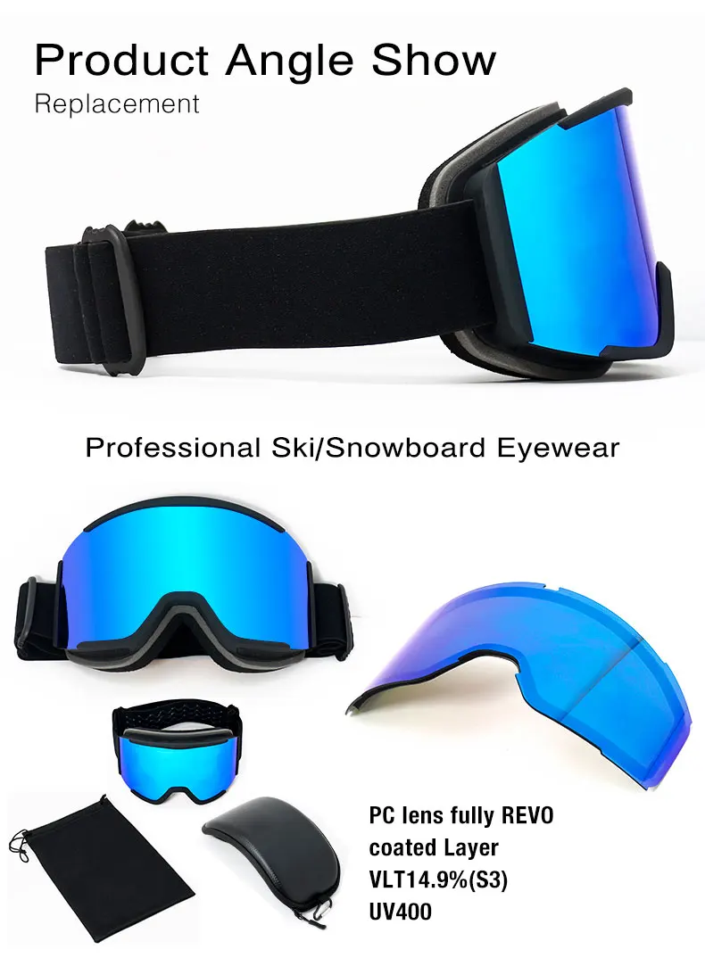 2024 New Ski Goggle HX052 Removable sponge Magnetic lens style OEM Custom logo Anti Fog snow googles Straps Magnetic lens