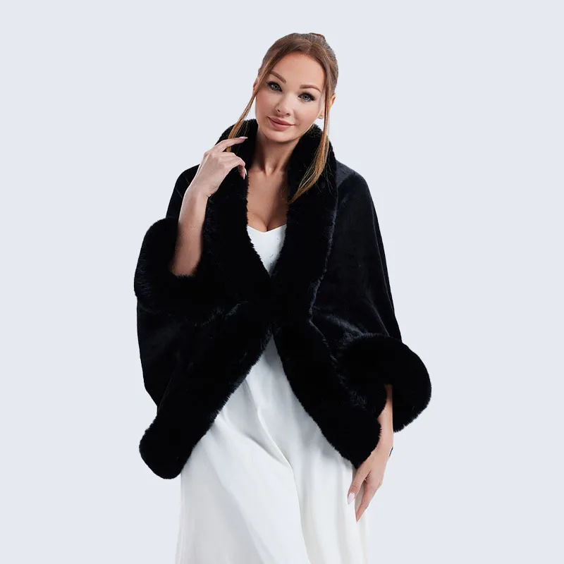 Plush Shawl Solid with Sleeve  Color fur Shawl Faux Fur Shawl Wrap Stole Shrug Bridal Winter Wedding with Hook