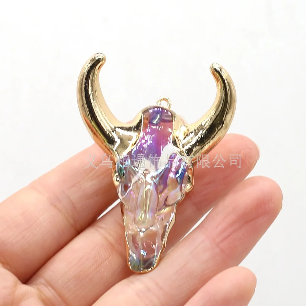 2022Natural semi-precious stone bull head pendant DIY jewelry accessories semi-finished products wholesale