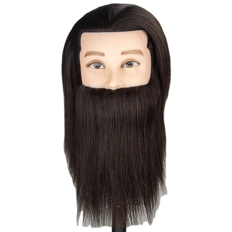 Dingjun Male Manikin Cosmetology Doll With Beard Long Hair Synthetic Fiber Hairdressing Training Model Wig Stand Mannequin Heads