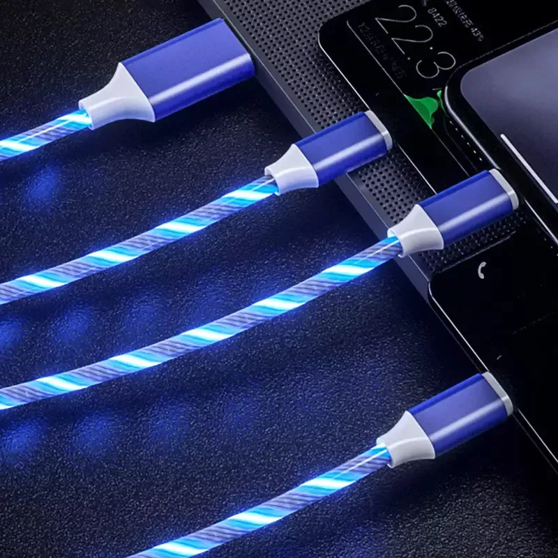 Wik-YT Lighting 3 в 1 светящийся 3 в 1 1,1 м зарядный кабель Type-C Micro USB для iPhone для одного разъема для Google