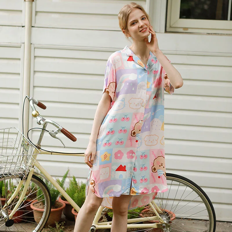 Womens Nightgowns Skirt Cotton Lounge Wear Ladies Hot Cardigan Night Dress