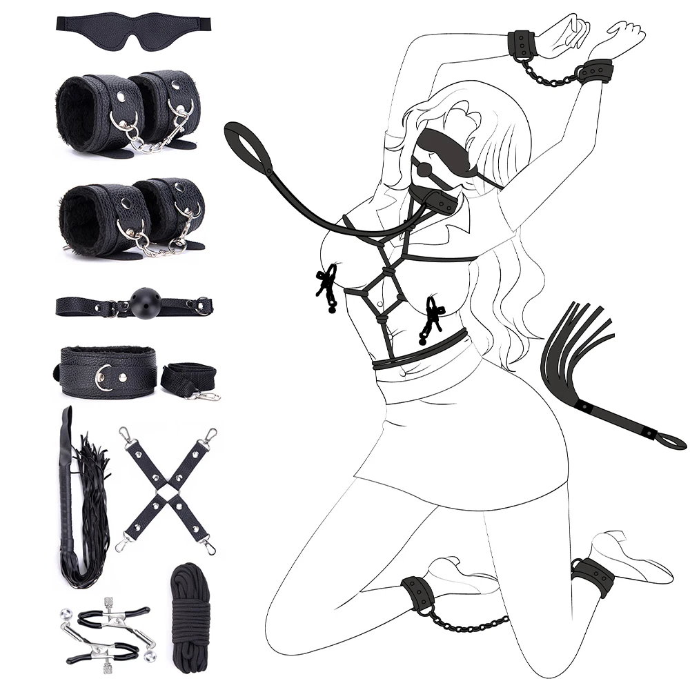 Hot 9pc Bondage Kits Genuine Leather Restraint Set Fetish BDSM Gear Erotic Role Play Sex Toys For Couples SM Adult Cosplay Games