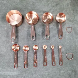 Top-Quality Copper-Plated Stainless Steel+ Mirror Rose Gold Finished 4PCS Measuring Cups and 5PCS Spoons Stackable Set