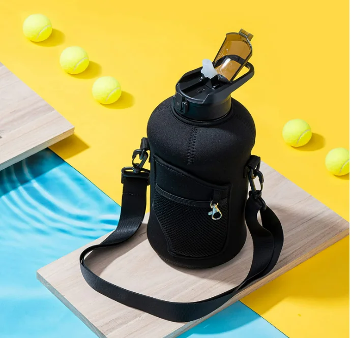 Custom Low MOQ Motivational Time Marker Half Gallon Water Bottle Water Proof Protective Sleeve with Strap