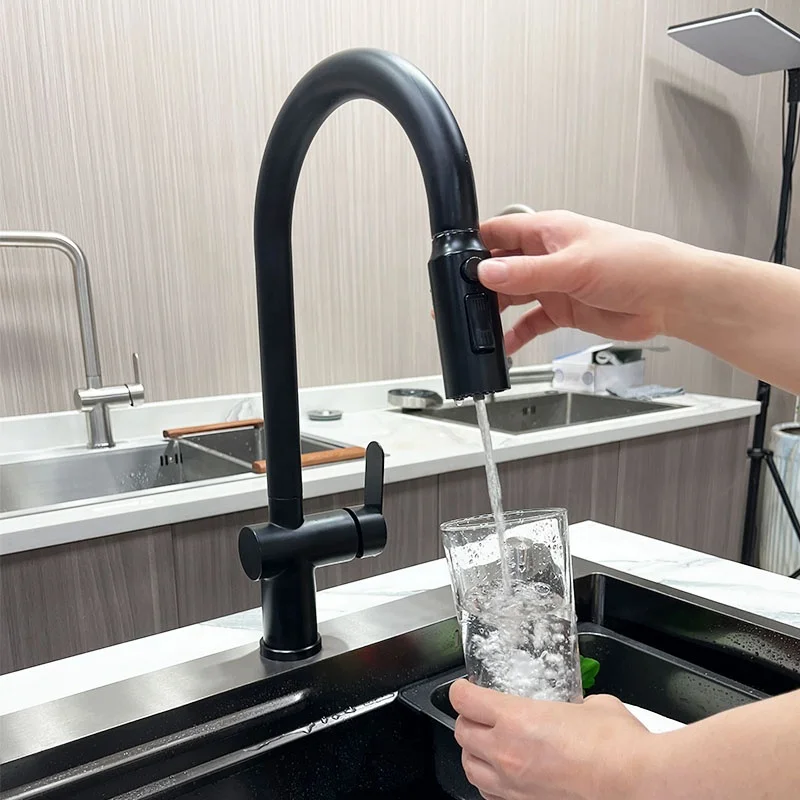 Black neck water saving pull out kitchen faucet with Drinking water 304 hot and cold multiple water taps Kitchen sink Faucets