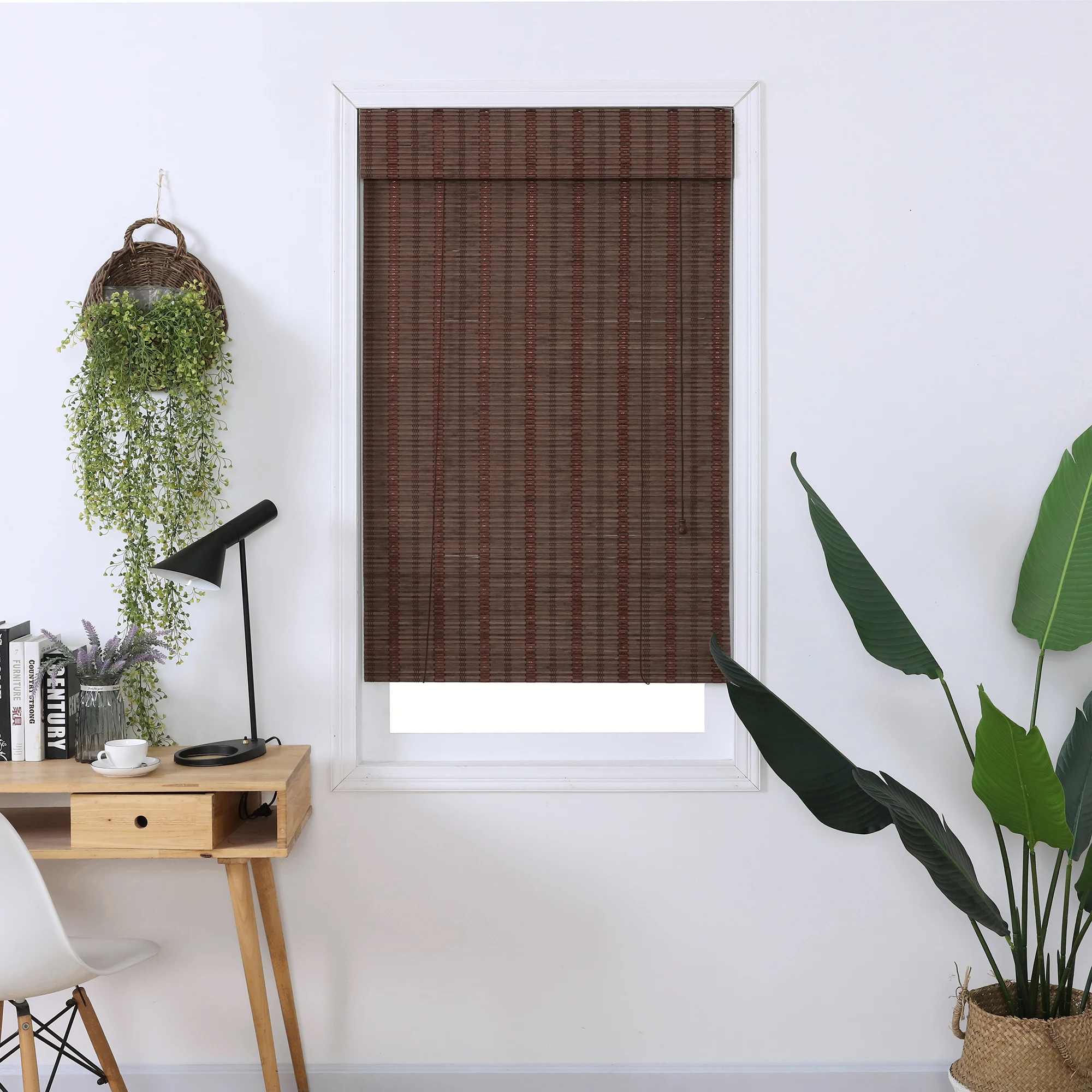 Window Sunscreen shutter Fabric Horizontal Slat Bamboo Roller Roll Up Blinds