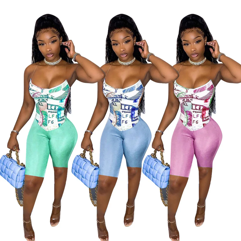 
2021 spring summer ladies girls dollar print slim strap fashion casual Jumpsuit casual sports one piece Jumpsuits for women 2021 