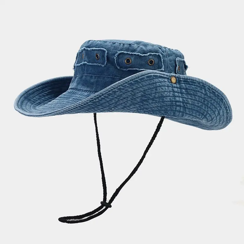Wholesale Wide Brim Washed Cotton Cowboy Hat With Fold up Button Custom Survival Hat Out Door Fishing Hat