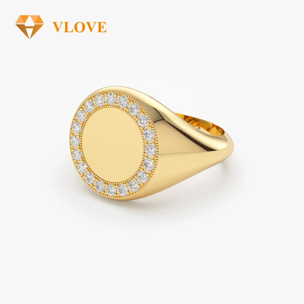 VLOVE Classic Hot Selling Jewelry Diamond Rings 14k Engravable Gold Signet Ring