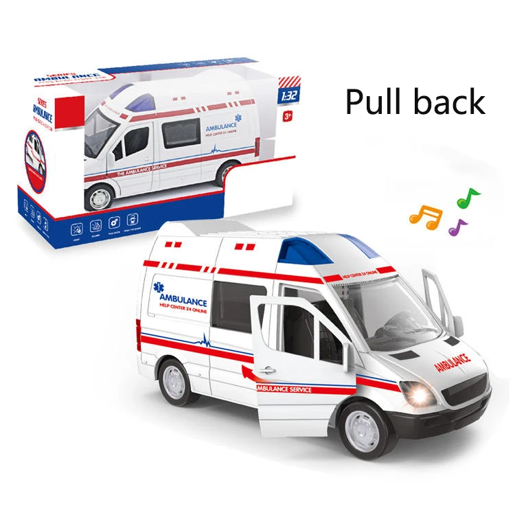Open Door Alloy Pull Back Ambulance Diecast Car with Sound Light Toy Vehicles