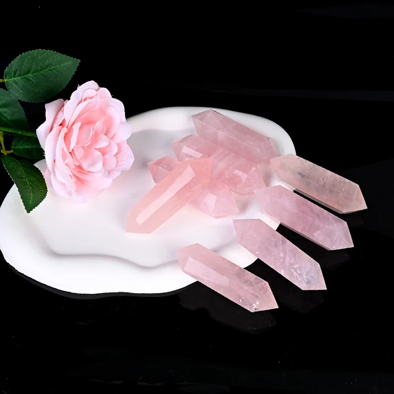 Factory Wholesale Natural Healing Quartz Polished Rose Quartz Double Point Crystal Tower