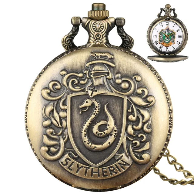 Magic School Themed Vintage Accessories Bronze Steampunk Necklace Quartz Pocket Watch With Chain for Party Decor Fans Gift