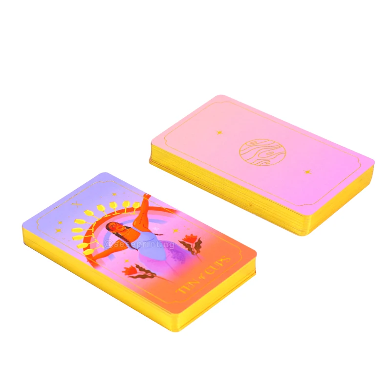 Make Your Own Pink Custom Made Gold Edges Tarot Print Gold Foil Paper Tarot Cards Decks With Guidebook Custom Logo Printed