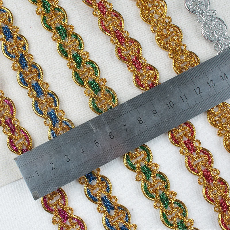 14MM braided metallic lace trimming DIY Christmas costume gold fabric stage dress making sewing textile gimp border cord trims