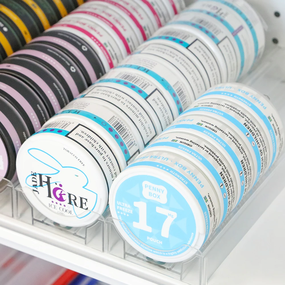 Spring Loaded Oral Cans Chewing Display Rack Metal Case Aluminum Nicotine Pouches Round Cigarette Box Snus Pusher