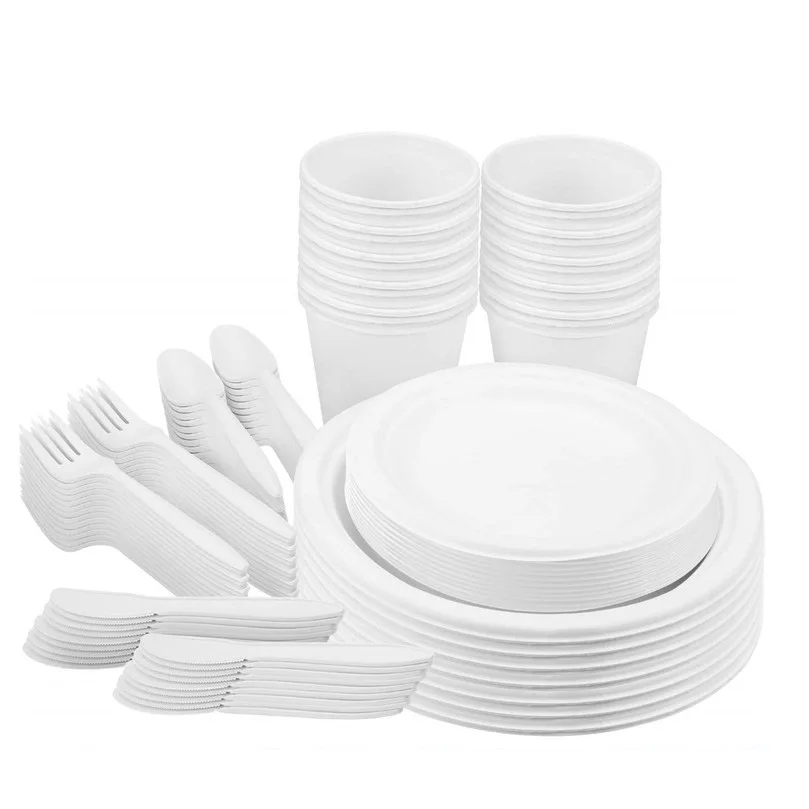 biodegradable reusable pla camping plastic compostable cutlery set with sugarcane bagasse paper plates