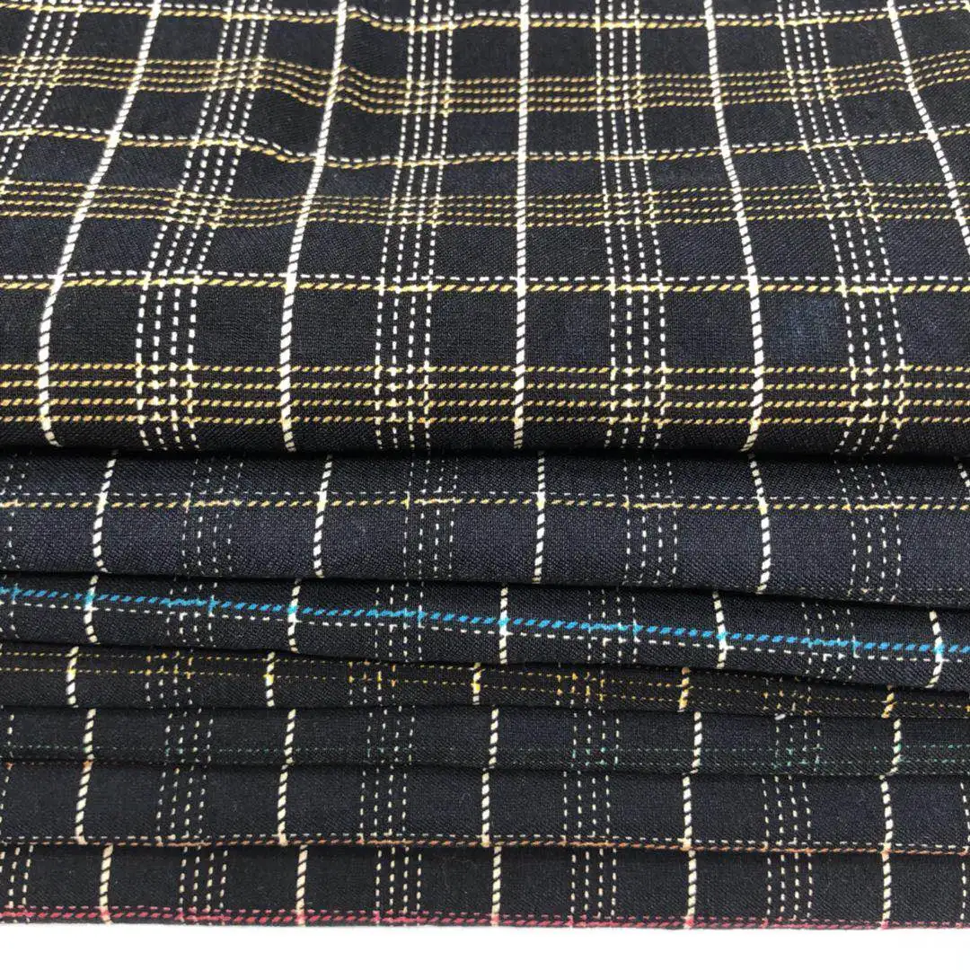 
bengaline printed checked fabric with Nylon Rayon Spandex for pants 