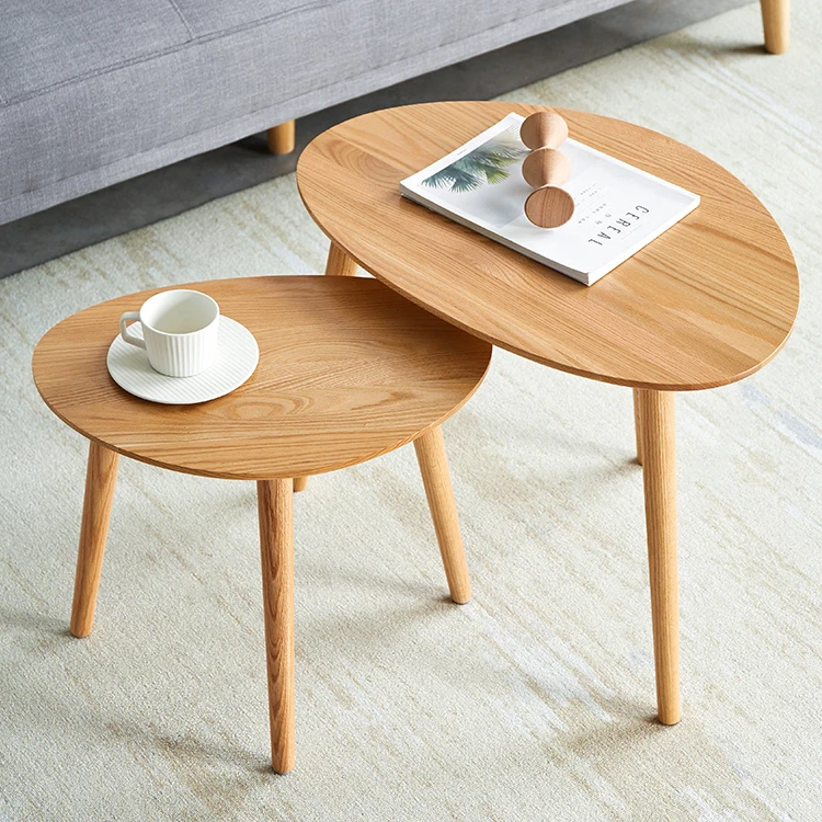 Best Sale Living Room Solid Oak Wood Top Sofa Side Table Double Coffee Tables