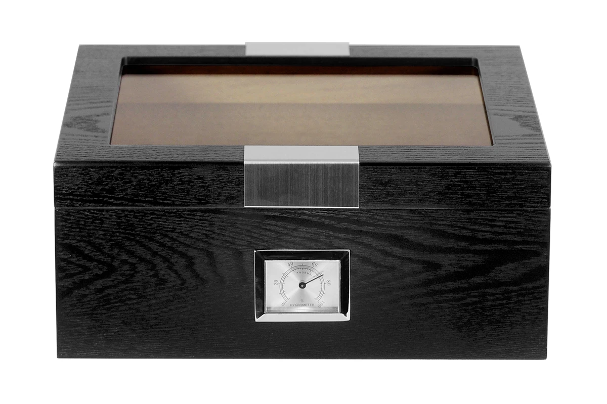 Handmade 25 CT Black Wooden Cigar Case Display Humidor With Top Clear Glass Window