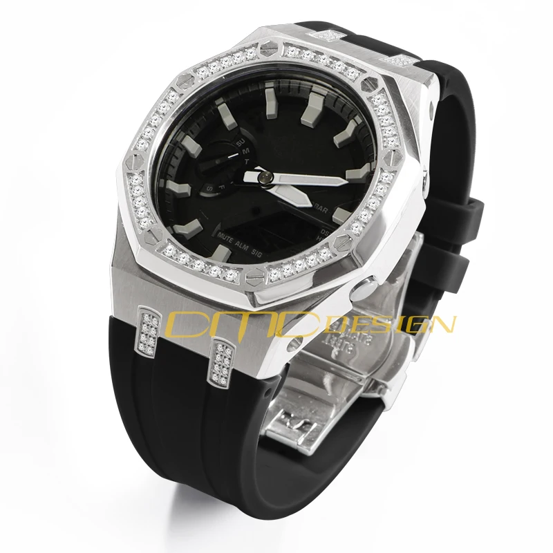 Wholesale Price Gen. 5 Metal Case with Diamond Silicone Watch bands Rubber Strap Modification Kit for G Shock GA2100 Replacement
