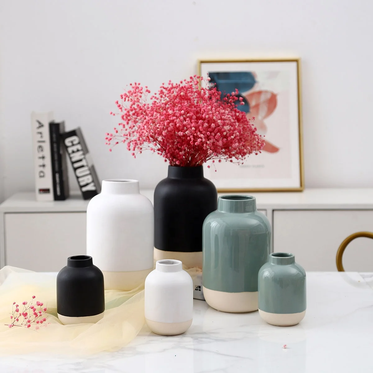 Nordic Style Ceramic Glazed Bud Vase Modern Luxury Flower Vase for Home Hotel Decor Vintage Design Inspired by Chinese Style