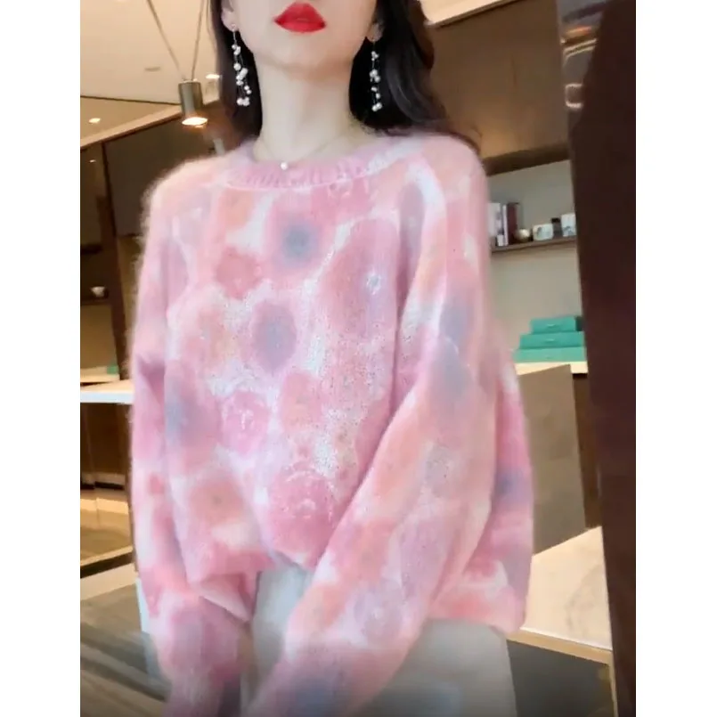 Autumn and winter new lazy wind wild loose soft waxy skin-friendly ink rhyme wearing mohair sweater women