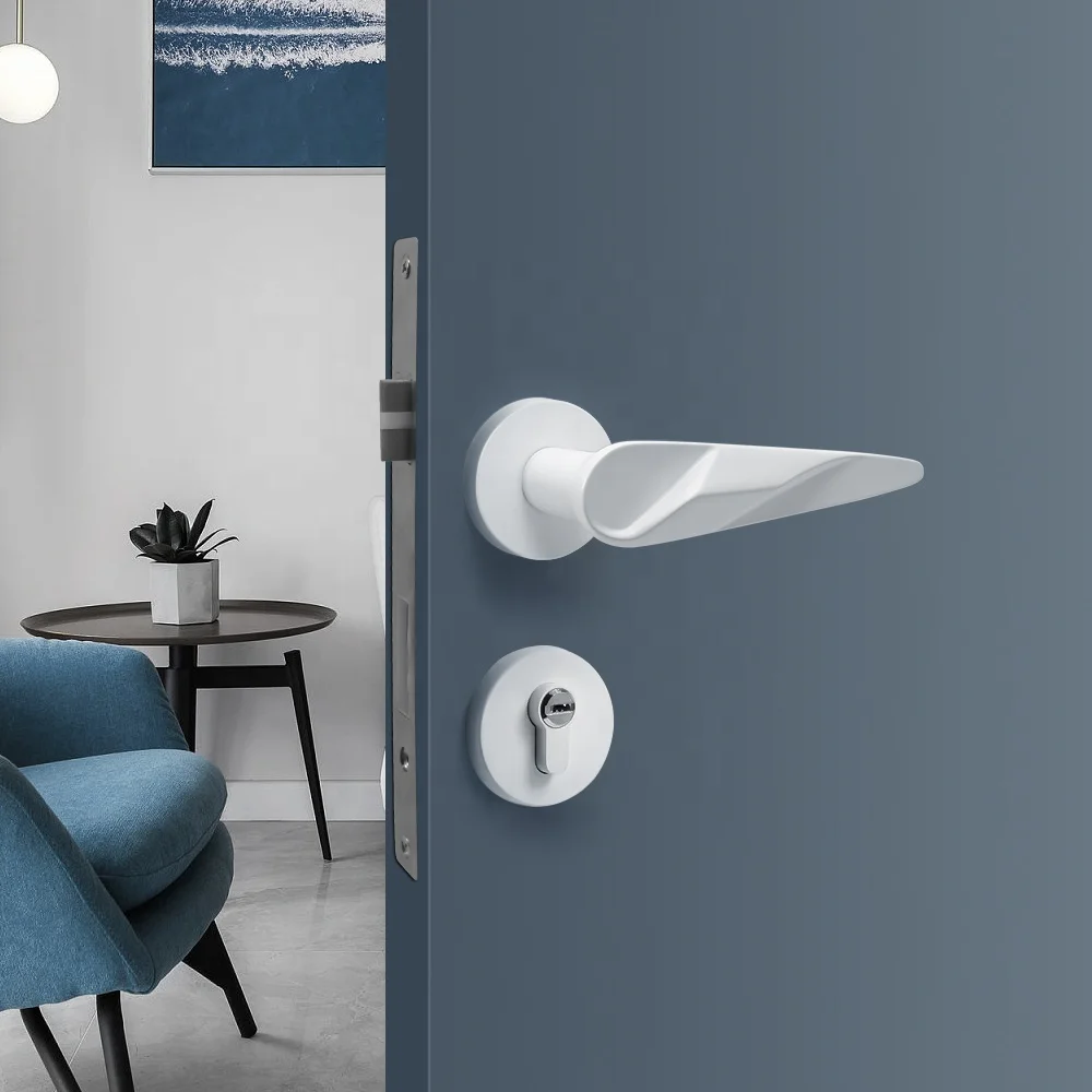 YONFIA 8061R01 factory modern white home interior door handle lock set zinc alloy lever door handle white for toilet door