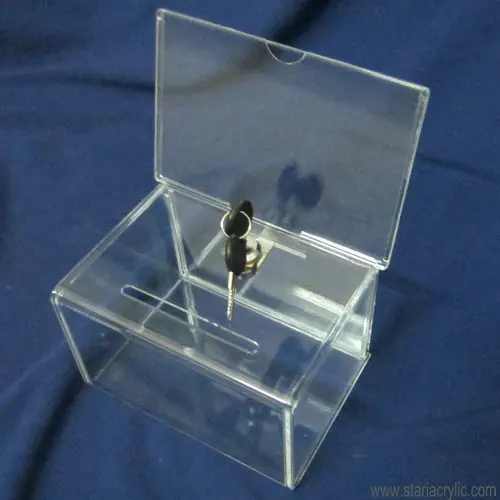 Clear Acrylic Donation Box with Sign Tag Lucite Suggestion Box with Top Lock Perspex Charity Collection Box Coin Bin
