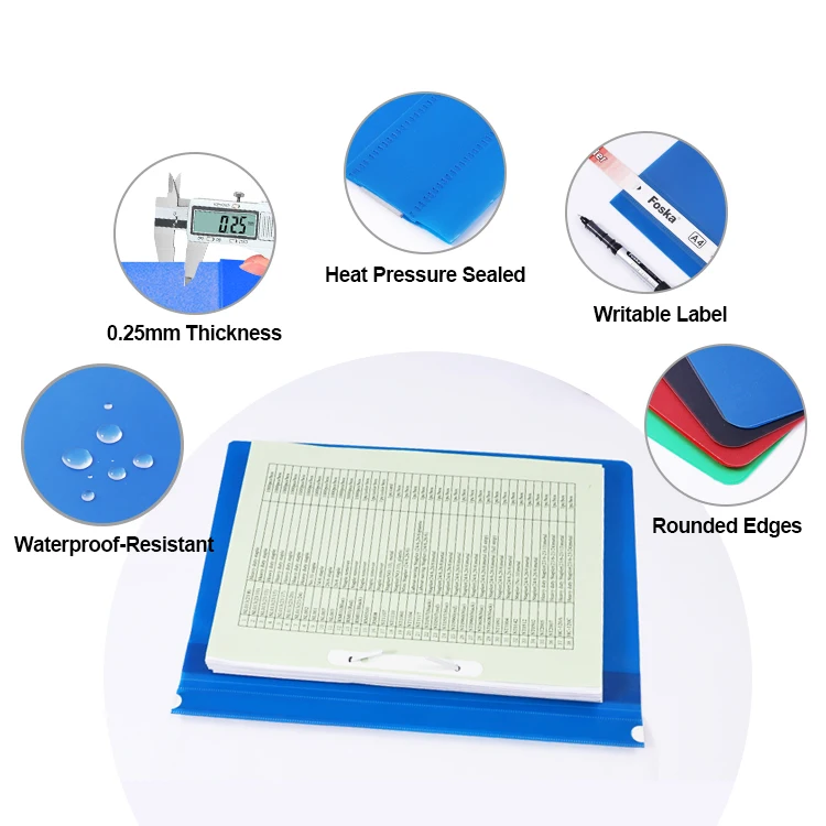 Foska PP File Folders Assorted Colors A4 Letter Size Standard Plastic Fastener File Folder for Schoolwork & Office