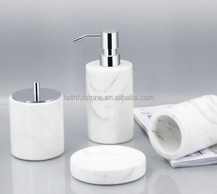 wholesale natural luxury ser 5pcs marble bathroom decor accessories set