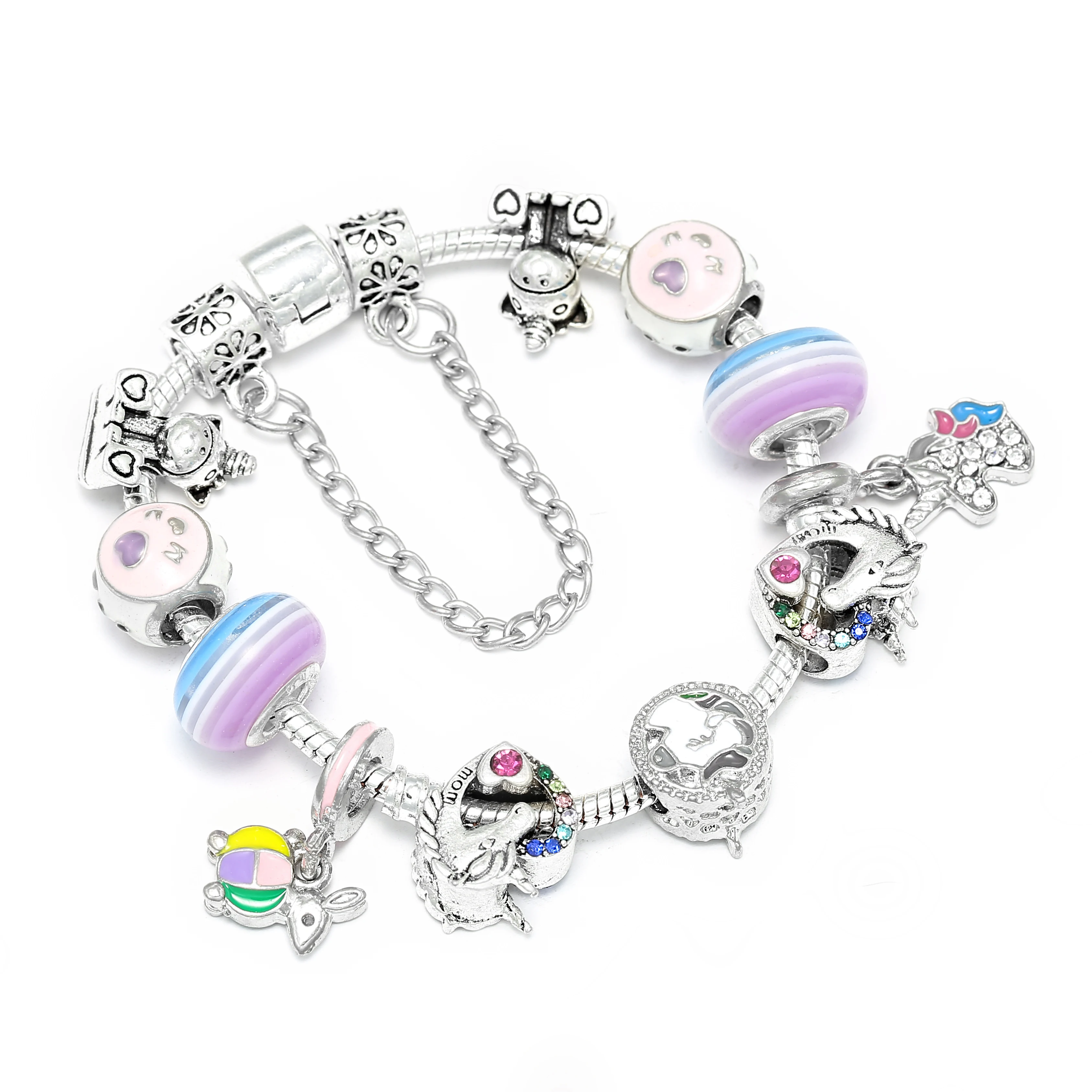 2021 New Arrival Crystal Rhinestone Large Hole Beads Flower Pendant Bracelet Clear Crystal Beads Heart Tower DIY Charm Bracelet