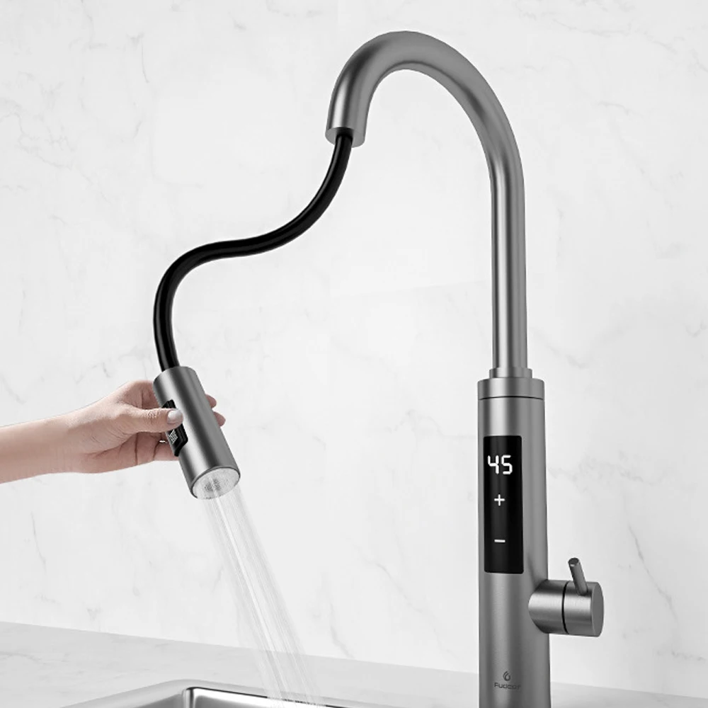 304 Stainless Steel Kitchen Electric Heating Faucet 3000w Hot Water Electric Water Heater Faucets With Led Digital Display