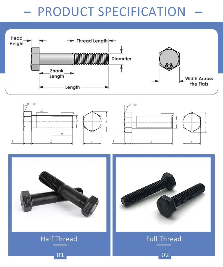 Grade 12.9 High Tension Hex Bolt 5/16 M2 Ringschraube Anchor Bolt Hardware Fasteners Ss316 Nuts and Bolts