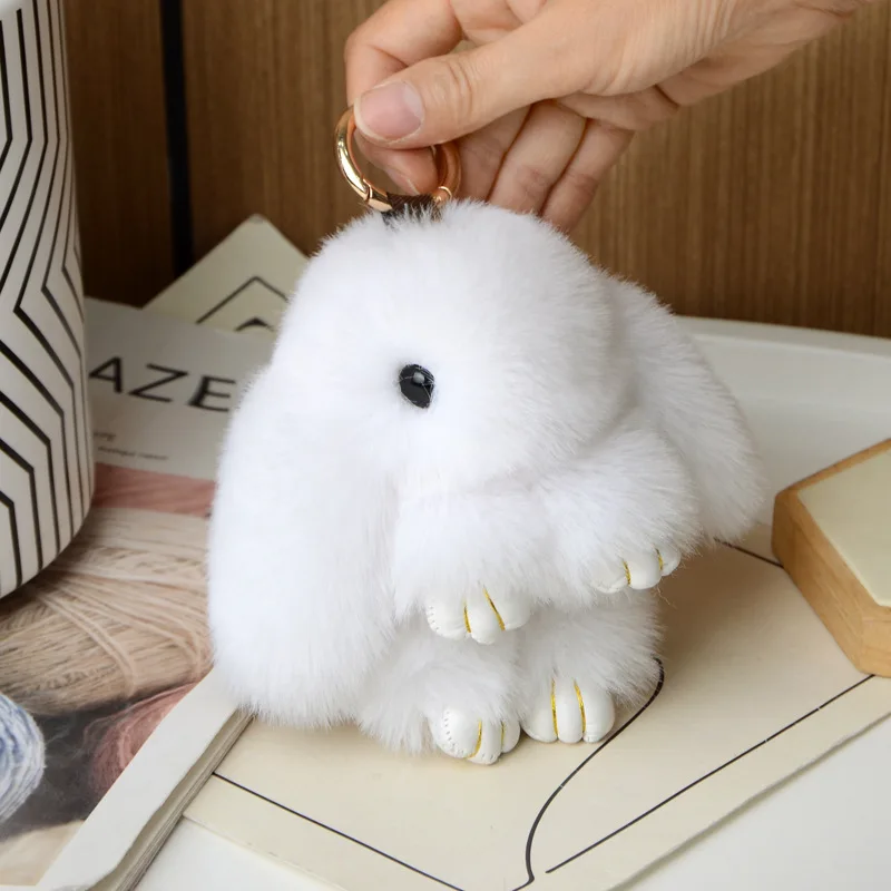 18cm Bunny Doll Keychain Soft Cute Faux Fur Pom Pom Fluffy Plush Pendant KeyChain Car dbag keyring bunny pompom fluffy keychain