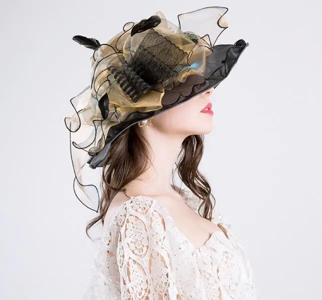 
Fashion Elegant Decorate Sinamay Women Dress Church Hats With Feather 