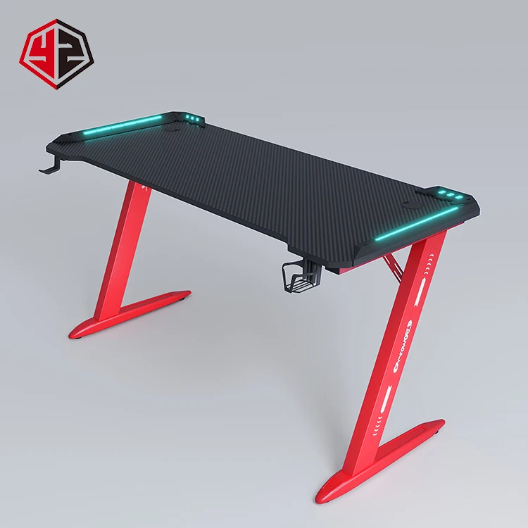Yz China Manufacturer Wholesale Computer Gaming Gamer Table A Shaped Legs Adjustable Rgb Lights Standing Pc Gaming Desk glass